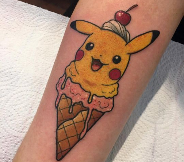 Hình xăm Pikachu kết hợp với kem