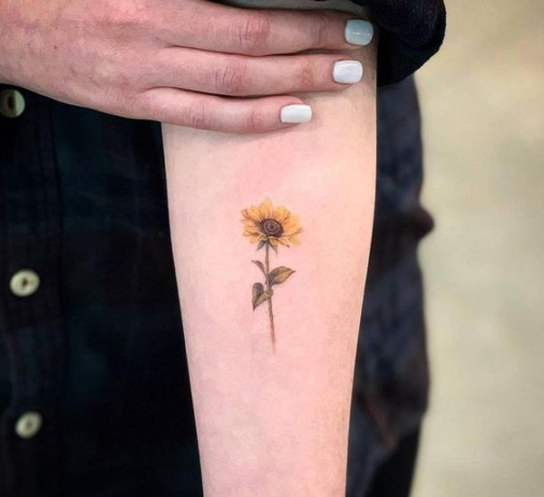 Hình xăm mini hoa hướng dương trên cánh tay