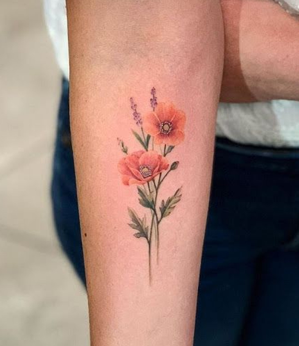 Hình xăm hoa đẹp trên cánh tay bạn gái