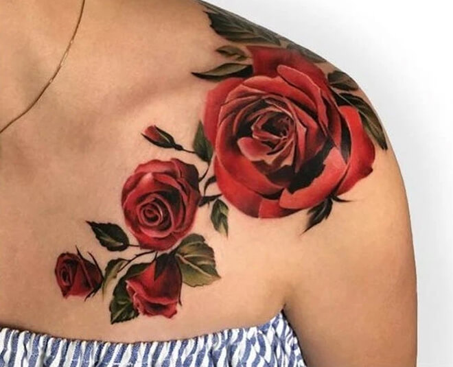 Hình xăm hoa hồng đỏ ở vai cho nữ  Tattoo Gà